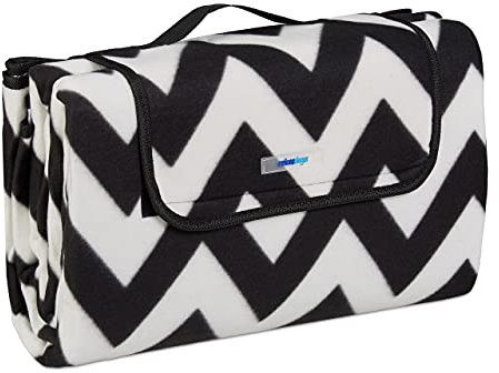 Relaxdays XXL picknickfilt, 200 x 200 cm, fleece strandfilt, värmeisolerad, vattentät, med bärhandtag, svart-vit