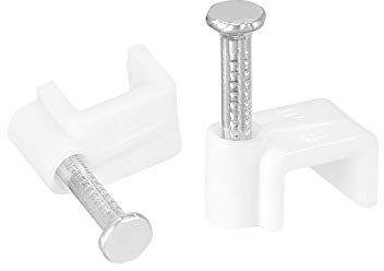 sourcing map Verstärkte, flache Kabelclips mit Stahlnagel, 8 mm, Weiß, 100 Stück