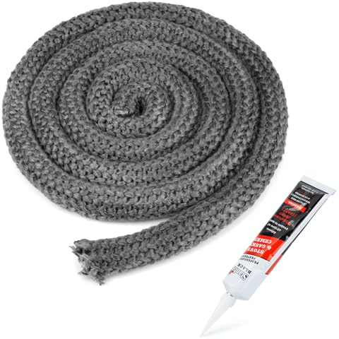 Stanbroil Wood Stove Gasket, 1 x 84 Graphite Impregnated Fiberglass Rope Seal and High-Temperature Cement Gasket Kit Replacement for Wood Stoves Door