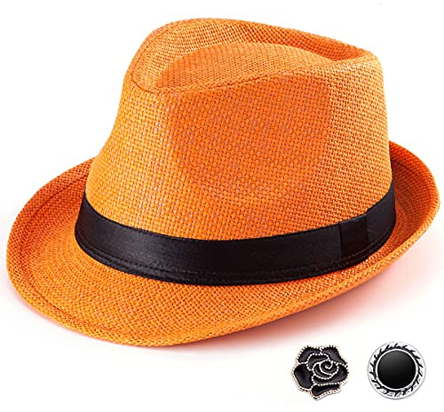 Stråhatt Fedora herr Fedora hatt för herr trilbyhatt solhatt Panama hatt ull, 012 orange, storlek: 7 1/4 (58 cm), passar för 55,9 cm – 57,8 cm, 58 cm