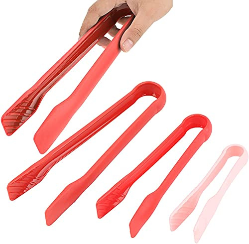 XYDESIGN 3Pcs/Set Multifunctional Silicone Food Tongs Plastic Kitchen Bread Tongs Non-slip Cooking Clip Clamp BBQ Salad Tools Grill Kitchen Utensils - 6/8/ 10inch (Red)