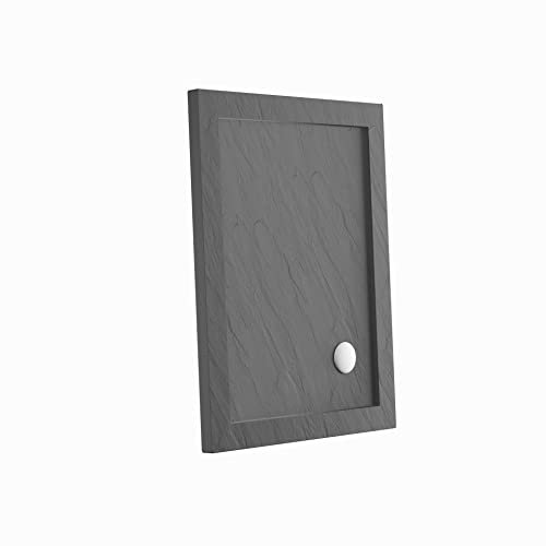 Piatto Doccia 70x100cm Altezza 4cm Effetto Pietra Antracite Acrilico Bordato Piletta di Scarico Inclusa Mod. Petra