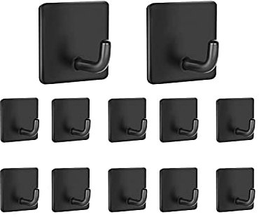 IZRA Haken Selbstklebend Handtuchhaken 12 Stück Edelstahl klebehaken Wall Hooks Handtuchhalter Küchenhaken Kleiderhaken Türhaken ， Ideal für Bad Toilette Küche Büro, Schwarz