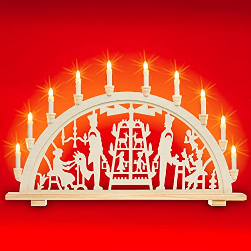 SIKORA LB10-10 klassischer XXL Holz Schwibbogen beleuchteter 10-flammiger Lichterbogen Motiv Gute STUBE Deko Weihnachten Breite ca. 71 cm
