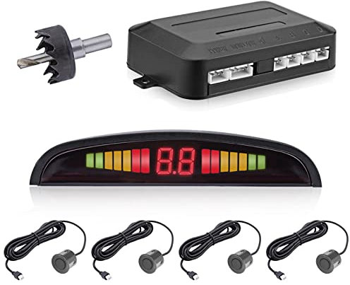 Auto Parksensor - Parksensoren für Fahrzeuge, Rückfahrsensor Kit mit 4 Parksensoren, Garage Einparkhilfe mit LCD, Erkennungsentfernung, Summer Pieptöne