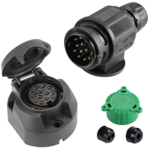 SPARKMOTO Marke Anhänger Stecker 13 Polig und Anhänger Steckdose 13 Polig,12V Wasserdicht 13 Poliger Anhänger Stecker Steckdose für KFZ Anhänger Wohnmobil RV AHK Adapter Stecker Steckdose(Klassisch)