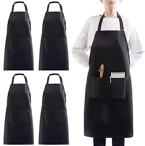4 Pezzi Regolabile Grembiule, Unisex Nero Grembiule con 2 Tasche, Cucina Professionale Grembiule per Barbecue, Lavastoviglie, Lavoro al Ristorante, Cameriere, Artista