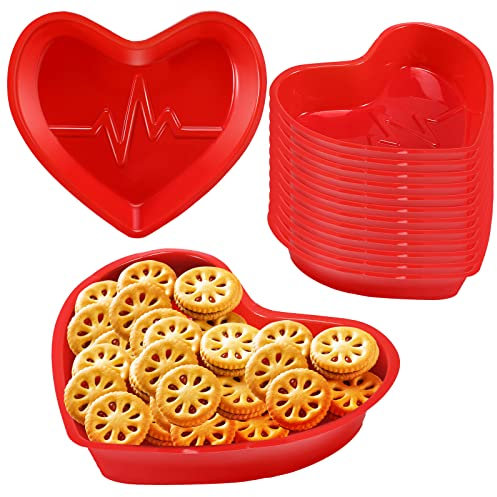 Cunhill 24 Pcs Valentine's Day Heart Shaped Bowl Red Heart Plastic Serving Tray Platter Dessert Plates Snack Tray for Wedding Birthday Party