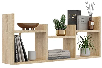 KUBUTKU Dekorativ Wandregal mit 6 Böden 97x40x18 Design Skandinavischer Modern für Wohnzimmer Küche Büro Schlafzimmer Badezimmer Hängeregal Bücherregal (Sonoma Eiche)