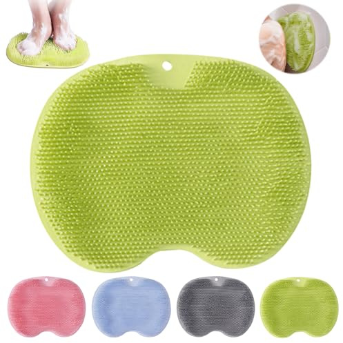 Tapis de Bain en Silicone, Brosse Pieds Douche, Coussin de Massage pour Pieds, Nettoyeur de Dos avec Ventouse, Foot Scrubber, Dos Nettoie, Nettoie, Exfolie, Masse vos Pieds Sans se Pencher(Vert)