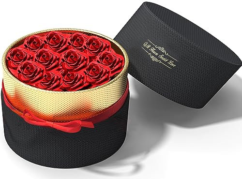 Exporee 12 Piezas Rosa Eterna Hecha a Mano Rosa Preservada Caja Regalo Rosas Nunca Marchitas Flor Eterna para el Amante Regalo para Ella en el día San Valentín día Madre Cumpleaños o Navidad