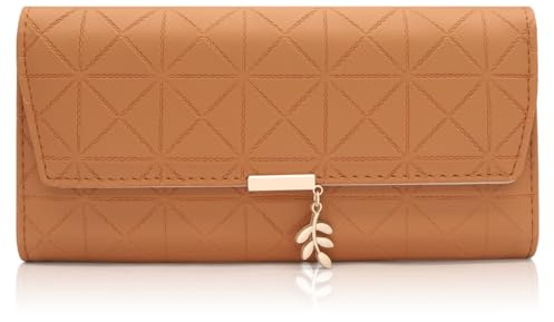 Geldbörse Damen im Langformat, Portemonnaie Gross für Frauen PU Leder mit 9 Kartenfächern Lang Portmonee Damen Geldbeutel groß mit Reißverschluss Münzfach und Vielen Fächern (B-braun)