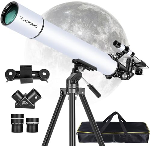 Celticbird Telescope for Adults High Powered, Travel Telescopes for Adults Astronomy Beginners Gifts, 80mm Aperture 900 Refractor Telescope with AZ Mount, Carry Bag, Phone Mount