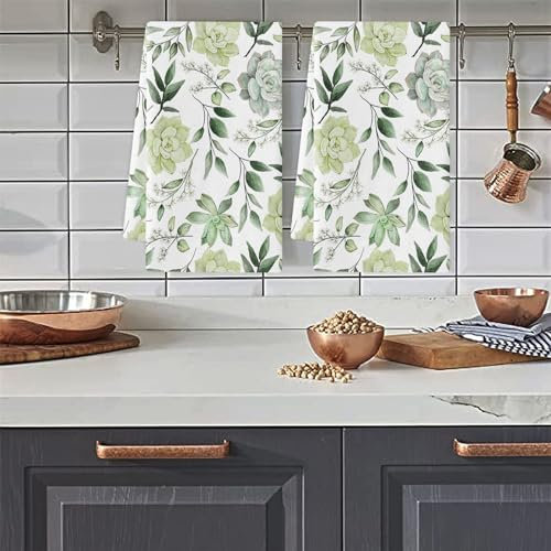 FANSU 2 Pack Tea Towels for Kitchen, Leaf Pattern Kitchen Towels Hand Towels Soft Thick Dishcloths Absorbent Dish Towels Quick Drying Fade Resistant Bar Towels (75x45cm,Succulent Plants)