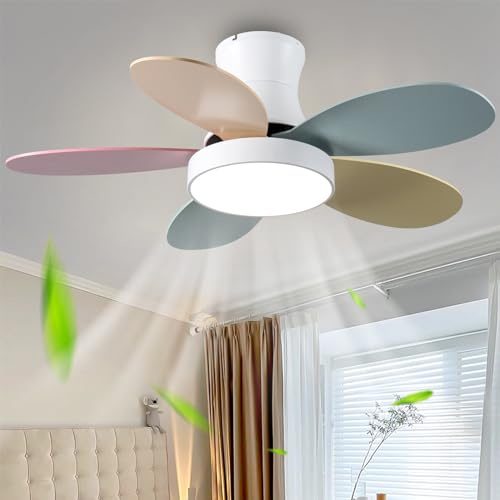 Dobecd Kids Ceiling Fans with Lights Quiet 6 Speed Bedroom Fan Light Ceiling Modern led Tricolour Smart Ceiling Fans with Lamps 90cm Reversible dc Timer Ceiling Fan Lights with Remote Control-White