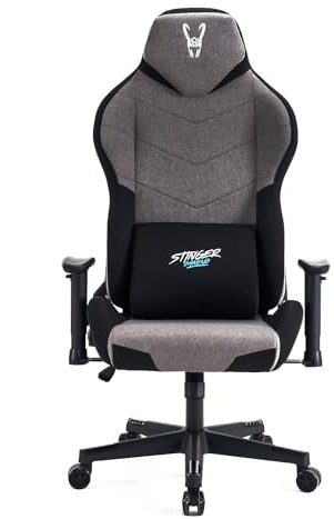Woxter Stinger StationTitan Dark - Gaming-Stuhl für Gamer, Stahlachse, Gashebung, schmutzabweisender Stoff, ergonomisch, Armlehnen, höhenverstellbar, Schaumstoff, Racing, Lendenkissen
