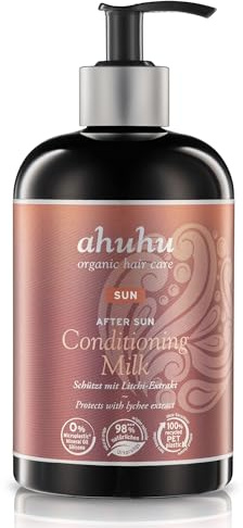 ahuhu Sun After Sun Conditioning Milk (500ml) | Feuchtigkeitsspendende Haarspülung mit Bio-Kokoswasser und Litschi-Extrakt zum Schutz vor Chlor