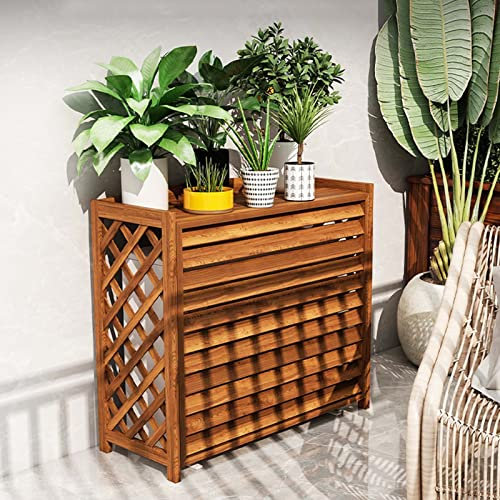LAMEDOAT Soporte De Flores Retro para Aire Acondicionado para Unidades Exteriores, Cubierta Exterior De Madera para Aire Acondicionado con Persianas para Jardín/Patio - Diseño De Contraventana, Tiras