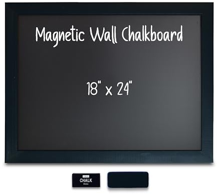 Magnetic Wall Chalkboard, Large Size 18 x 24, Rustic Wood Frame, Chalkboard Sign, Vertical or Horizontal Wall Mount, Includes Chalk and Eraser, by Better Office Products (Solid Black)