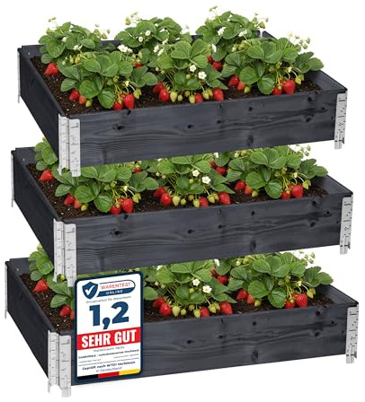 Garronda Hochbeete für Garten Palettenrahmen 120x80x20 cm Hochbeet Holz 3 Stück steckbar stapelbar faltbar für Pflanzen Blumen Kräuter Obst und Gemüse Anthrazit GD-0075