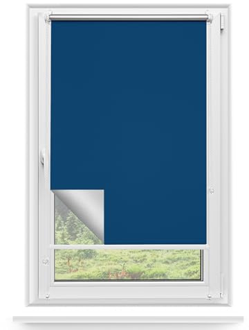 Rettika Verdunkelungsrollo ohne Bohren, für Fenster, Breite 120 cm, Höhe 120 cm, Blau Farbe, Klemmfix Montage, Jalousien Fenster, Fenster rollos für innen, Klemmrollo
