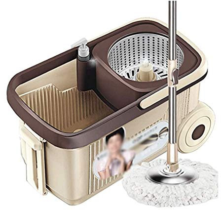 OUZBEM Mocio Rotante, Mocio Rotante a 360°, Mocio Rotante a Doppia Canna a Doppia Trasmissione Mocio Asciutto e Bagnato per mocio Pulito per Pavimenti Commerciali e Domestici Vision