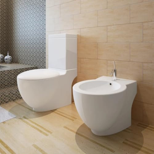 Stand-WC- und Bidet-Set, weiße Keramik, Anzugmöbel