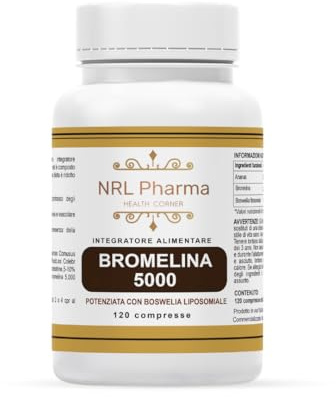 NRL Pharma Bromelina5000gdu Potenziata Boswellia Serrata Liposomiale! Ultra Forte Drenante Microcircolo Ritenzione Idrica Anticellulite Gambe Enzimi Digestivi per Cellulite Glutei Gonfiore Addominale