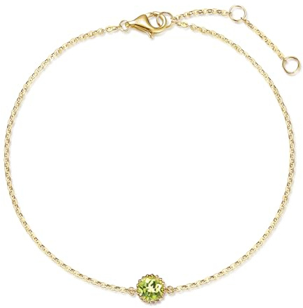 FANCIME Solide 14 Karat 585 Gold Armband für Damen mit Natürlich Peridot Citrin Topas Granat Amethyst Anhänger Charm Bracelet Minimalistisch Geschenk Schmuck für Damen Mädchen