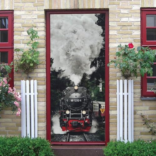Türtapete Selbstklebend 77x200 Dampflokomotive Türaufkleber 3D Türposter Zug Fototapete Türfolie Türklebefolie Wasserdichte für Türwand Dekoration Tapete a379