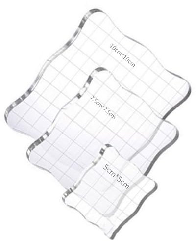Stempelblock Set,3 Stück Acryl Stempelblock Set,10/7.5/5cm Stempelblock, transparenter Stempelblock mit Gitterlinien,Scrapbook Craft Stamping Tool