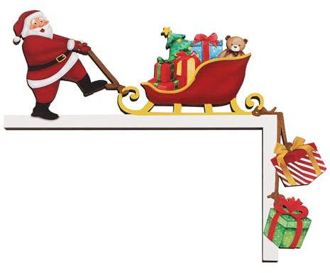 BETESSIN Decorazione Natale Porta Cornice Babbo Natale in Legno per Telaio Decorazione Natalizia Addobbi Natale Casa Porta Angoli
