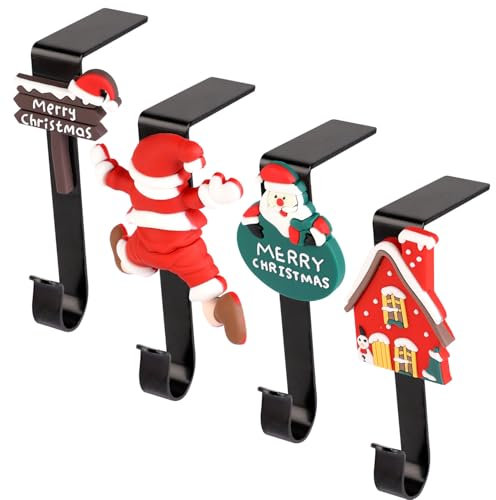 lasuroa 4 Piezas Soportes para Calcetines Navideños, Papá Noel Casa Ganchos para Medias de Chimenea Perchas para Medias de Chimenea Antideslizantes para Navidad vacaciones Fiesta Decoraciones