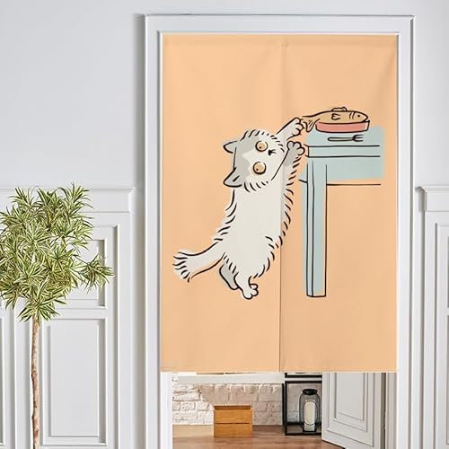 Türvorhang Hellblaue Katze Küchenvorhänge Polyester Raumteiler Vorhang Waschbar Vorhänge Kurz Küchenvorhang Langlebig Fliegenvorhang Terrassentür tür Vorhang Verdickung Vorhang Tür 90x200cm