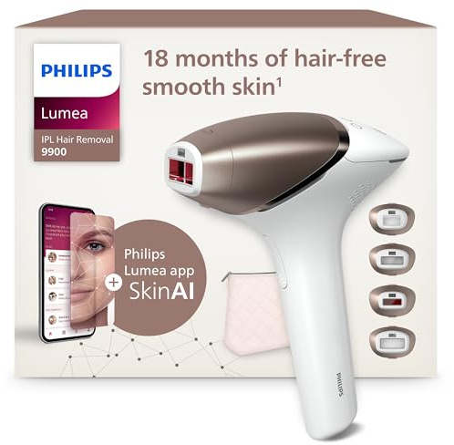 Philips Lumea 9900 Series, IPL Hair Removal Device, Laser Hair Removal Alternative, SenseIQ and SkinAI Technology, 4 Attachments for Body, Face, Bikini and Underarms, Corded & Cordless Use, BRI951/01