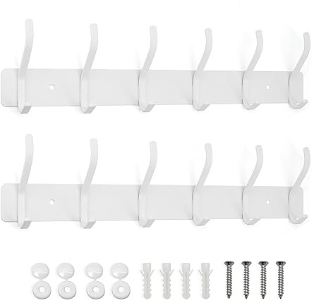 SYPEN Kleiderhaken Wand, Kleiderhaken Leiste, Metall Wandgarderobe für Schlafzimmer und Badezimmer (Weiß, 6 Haken, 2 Stück)