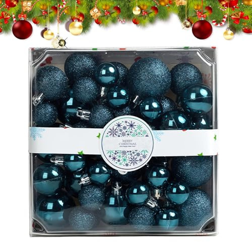 Weihnachtskugeln, 44-teiliges Weihnachtsbaumkugel-Set, bruchsichere Christbaumkugeln, Dekorationen, Weihnachtskugeln, Ornamente für Zuhause, Blau