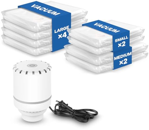 Sacchetti Sottovuoto Vestiti con Pompa Elettrica, Confezione da 8 (4 grandi, 2 medi, 2 piccoli), Buste Sottovuoto Vestiti per Coperte, Piumino, Cuscini, Trapunte, Viaggi, Traslochi