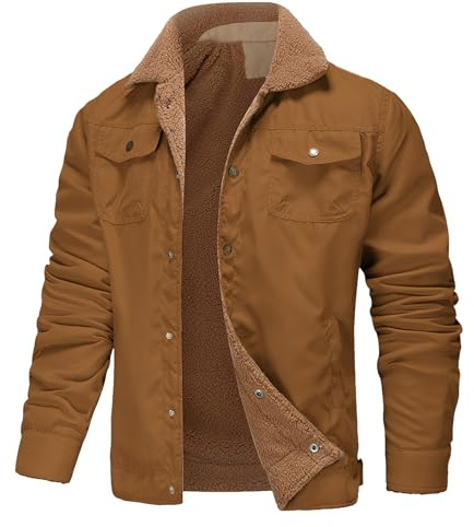 amropi Veste Homme Cargo Doublure en Polaire Blouson d'hiver Épaissir Coupe Manteau Café, S