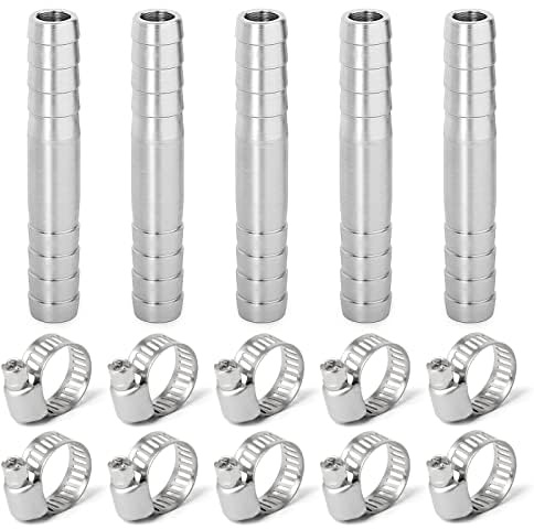 ERGAOBOY 5 piezas de racores de tubo de acero inoxidable SUS 304 de 8 mm, racores de tubo en I de 2 vías rectos con 10 abrazaderas