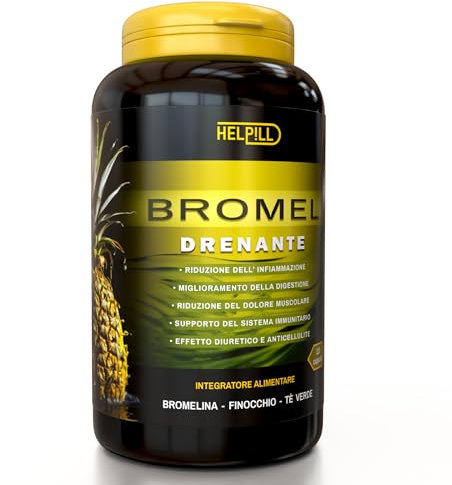 Bromelina Forte Drenante Gambe Anticellulite con Finocchio e Tè Verde Integratore di Enzimi Digestivi Completi per Cellulite e Glutei contro effetto Buccia d'Arancia 120 Capsule Made in Italy