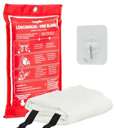Hogalia Fire Blanket Couverture ignifuge homologuée pour cuisine, barbecue et urgences 120 x 120 cm