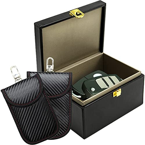 REBECASKYENS Keyless Go Boîte de protection pour clés de voiture et 2 étuis de protection Keyless Go Faraday Box Étui de protection pour clé de voiture avec blindage RFID, Noir , 13x8.2 cm