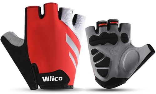 I Kua Fly cykelhandskar halvfinger för män kvinnor stötdämpande MTB-handskar andas cykelhandskar (röd, XL)