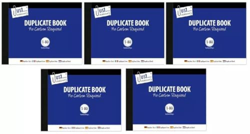 5 x Numbered Duplicate Receipt Book Half Size - No Carbon Required (NCR)