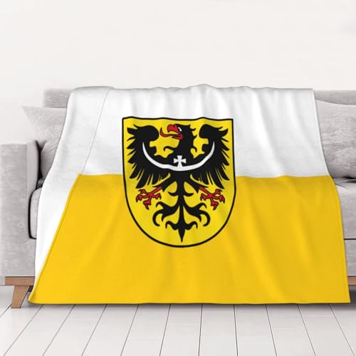 BOXILTD Coperta in pile con bandiera della Slesia, 127 x 152,4 cm, comoda coperta in pile per letto, divano, viaggi e campeggio, colore nero