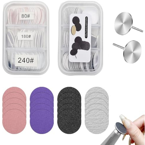 TMZELOA Set Pedicure Elettrico – 120 Dischi Abrasivi da 25mm con 2 Punta Fresa – Cappucci Fresa Unghie, Accessori per Cura dei Piedi, Kit Professionale per Casa & Salone