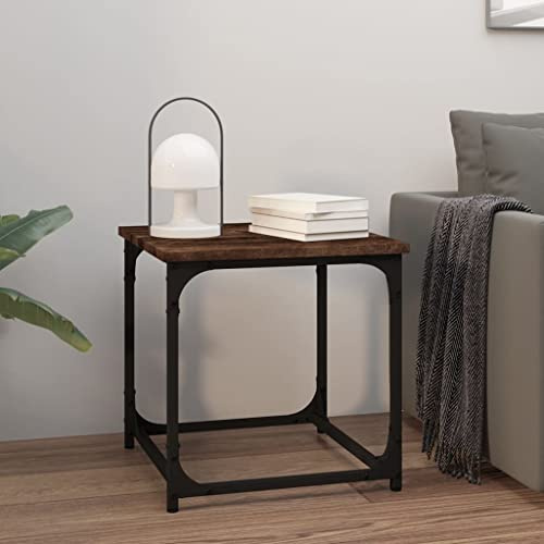 HaoChrymec Mesa Auxiliar, Material Madera Contrachapada y Acero, Diseño Industrial con Tablero Práctico, Patas Ajustables y Estructura Robusta, Mesa Auxiliar Sofá, Color Roble Ahumado, 40x40x40 cm