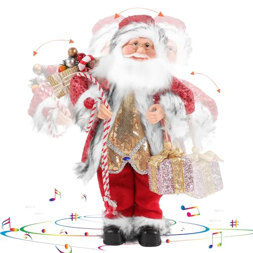 Gfilay 18 Inch Animated Plush Santa Figurine with Music and Movement, Collectible Red Sequin Coat Christmas Decoration, Singing Dancing Santa Claus Holiday Centerpiece Gift for Home or Store