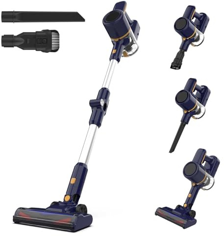 Remaldety Aspirapolvere Senza Fili, Scopa Elettrica Senza Fili 20000Pa, Luce LED, Due Filtri a Spugne, Autonomia 40Min, Pavimenti Tappeto Peli di Animali Domestici